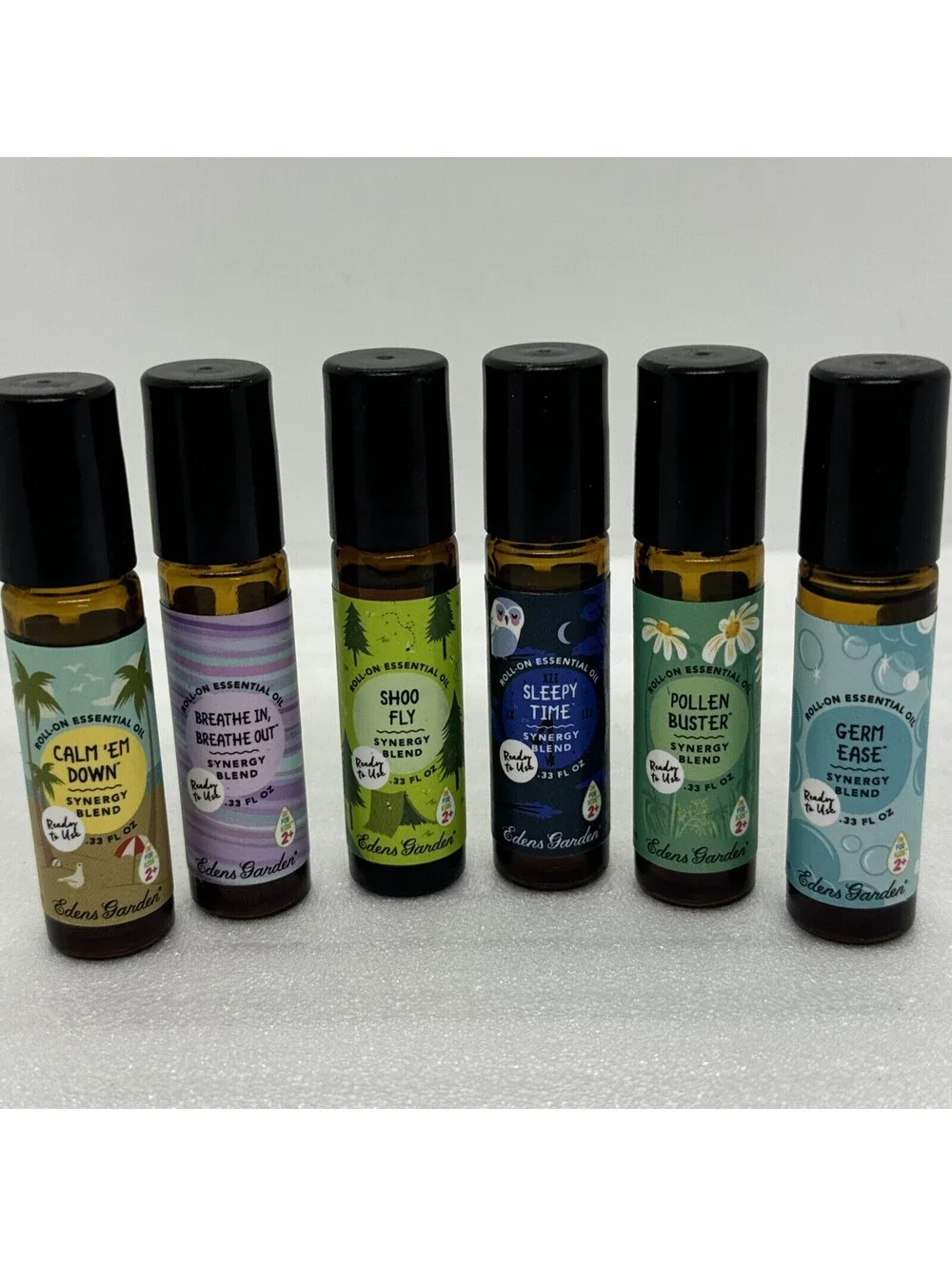 Lot Of 6 Edens Garden Roll On Essential Oils Pollen Buster Germ Ease Sleepy Time